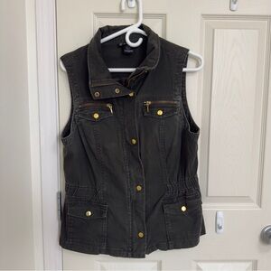 Large International concept Dark Green Sleeveless Utility Vest - Cotton
